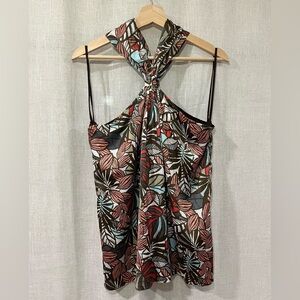 Joy Joy Multicolor Leaf Print Halter Neck Blouse Top Size M